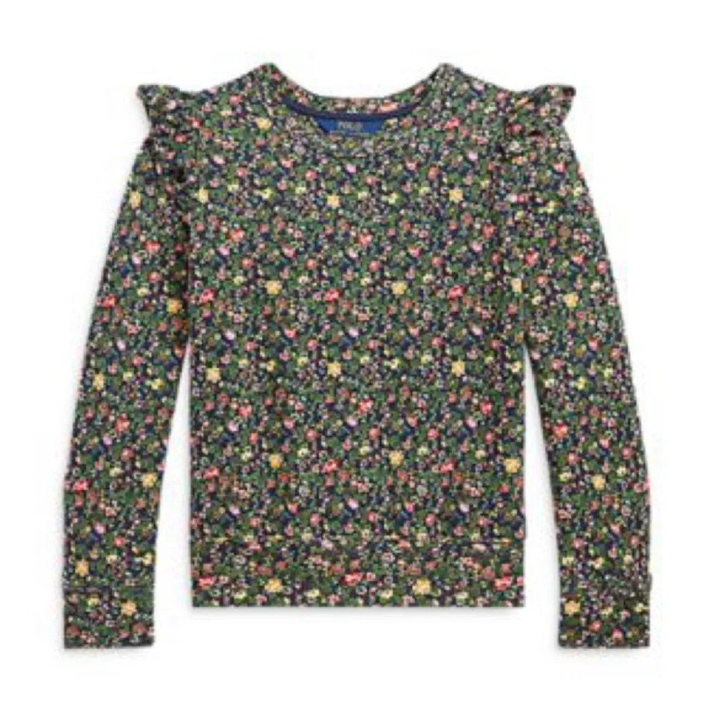 Ralph Lauren Polo Girls Floral Fleece Sweatshirt 6X Ruffle Detail